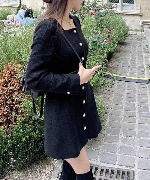 FREE STYLISTS ワンピース YUGA_YGMC Square neck buttoned tweed