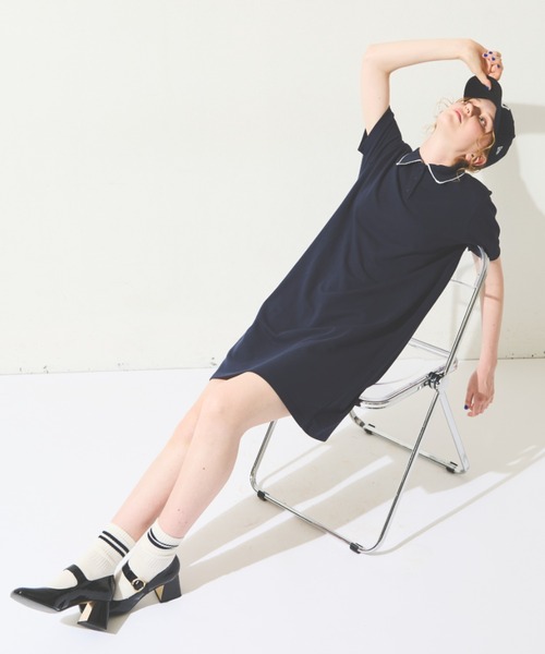 「MERLOT」 半袖ワンピース FREE ネイビー レディース_画像3
