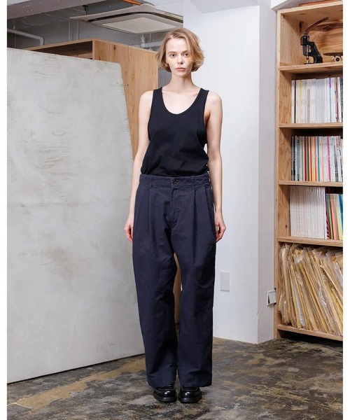 参考上代35200円 未使用 VOAAOV DOUBLE FACE GARMENT DYE Tuck Wide Pants ワイドパンツ ヴォアーブ VOPT-O24 チャコール 1 （18055M） VOAAOV（ヴォアーブ） パンツ DOUBLE FACE GARMENT DYE Tuck Wide