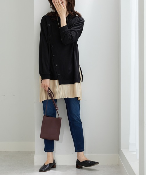 BELLUNA PLUS（ベルーナプラス） チュニック 裾プリーツ切替ボタン使い