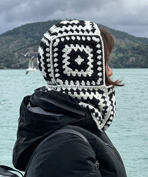 ニット帽 ニットキャップ EK468/かぎ編みクロシェモチーフニット