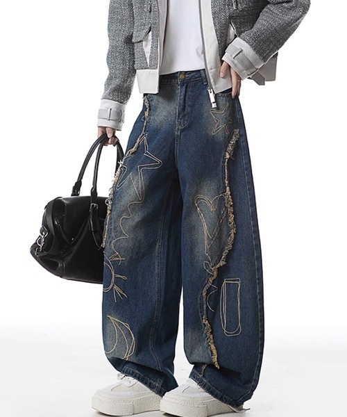 FUNdaysion ジーンズ デニム デニムパンツ 刺繍デニムパンツ