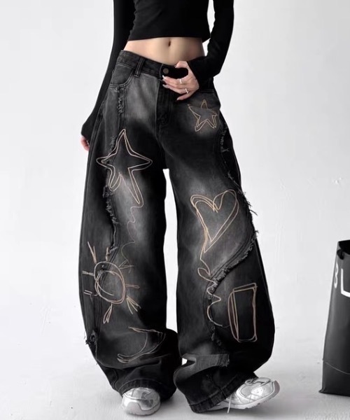 FUNdaysion ジーンズ デニム デニムパンツ 刺繍デニムパンツ