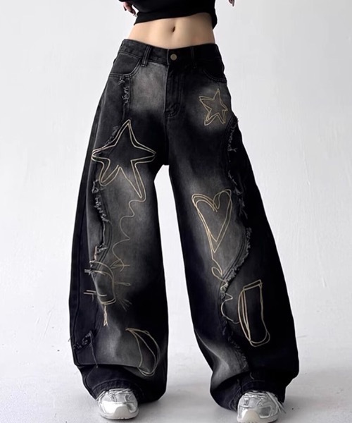 FUNdaysion ジーンズ デニム デニムパンツ 刺繍デニムパンツ