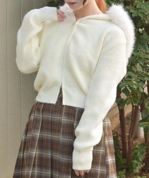 axes femme（アクシーズ ファム） パーカー ファー付ニットパーカー 