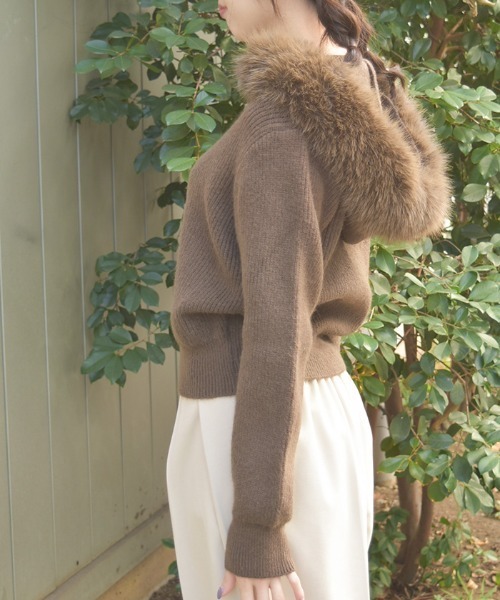 axes femme（アクシーズ ファム） パーカー ファー付ニットパーカー 