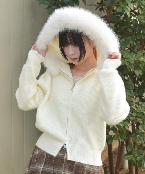 axes femme（アクシーズ ファム） パーカー ファー付ニットパーカー 
