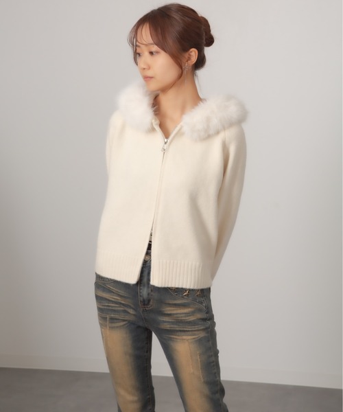 Chiina パーカー Chiina/ダブルジップ ファー付きフード ニット