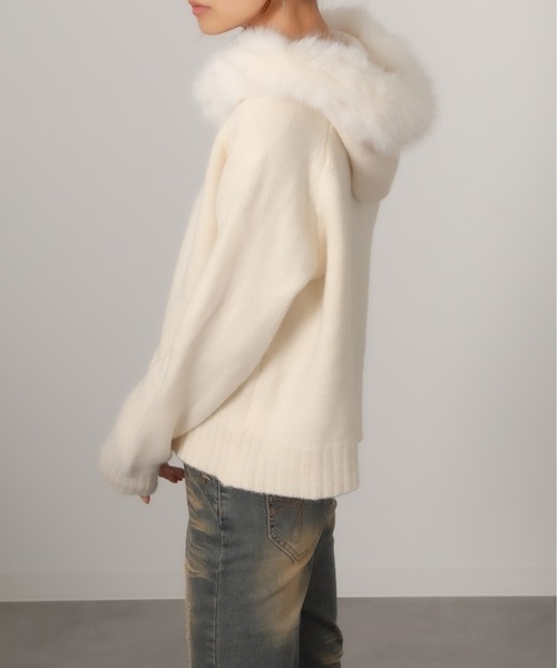 Chiina パーカー Chiina/ダブルジップ ファー付きフード ニット