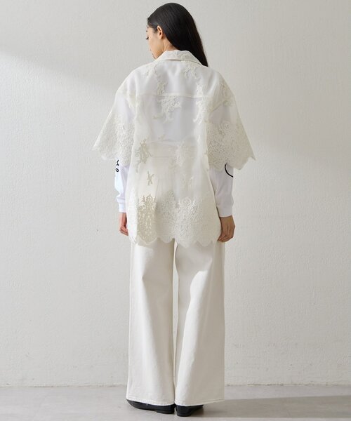 2025ウィムガゼット　刺繍レース ブラウス　花柄 シアー ホワイト 白 Whim Gazette（ウィム ガゼット） ブラウス シャツ 3D刺繍シャツ