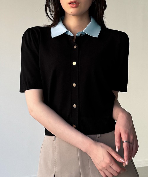 JUNOAH（ジュノア） ニット セーター リボン取り外し可能ショート丈