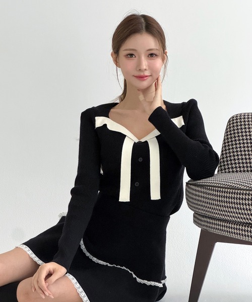 by muni:r ニット セーター リボン配色 リブニット/2026 SS COLLECTION