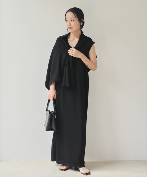 PLAGE リネンワンピース ドレス マキシ丈 黒 フリル 24ss コットン plage（プラージュ） ワンピース Rib フレンチ ワンピース : ZOZOTOWN
