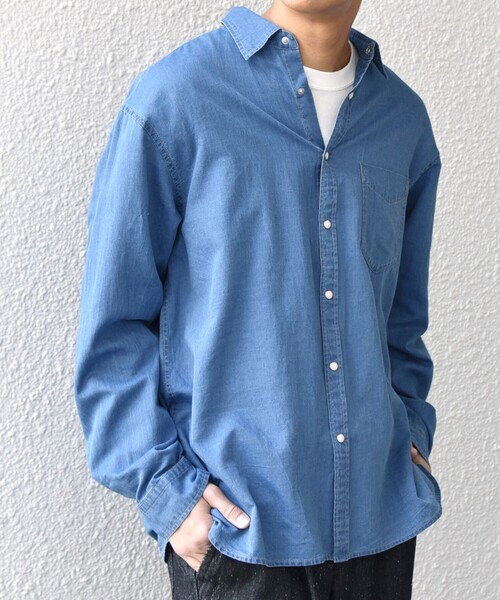 SHIPS any シャツ any: 3.5oz スーパーライト デニム スナップ ボタン