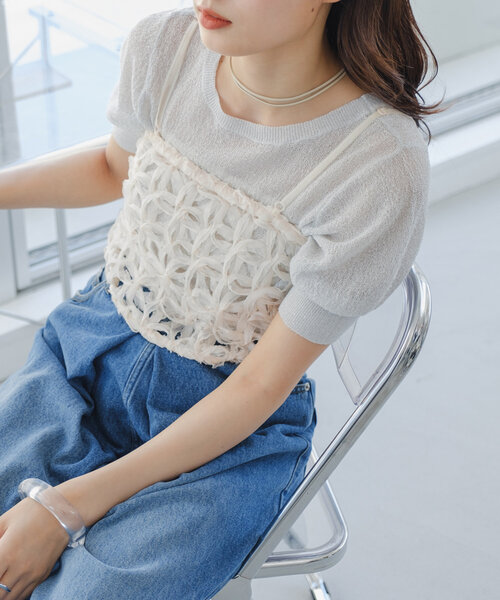 「Kastane」 半袖ニット FREE オレンジ レディース_画像2