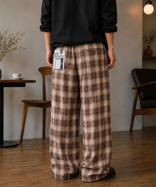 8 ワイドパンツ チノパン ストライプチェック1タックワイドパンツ