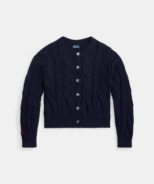 美品　ラルフローレン　ケーブルニットクルーネックカーディガン　ネイビー　現行QR POLO RALPH LAUREN（ポロ・ラルフローレン） カーディガン ケーブル
