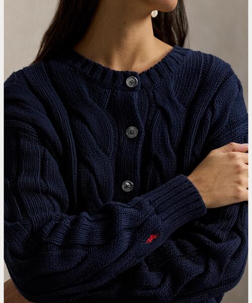 c*）様 POLO RALPH LAUREN カーディガン　ケーブルニット　ネイ ケーブルニット コットン クルーネック カーディガン（カーディガン