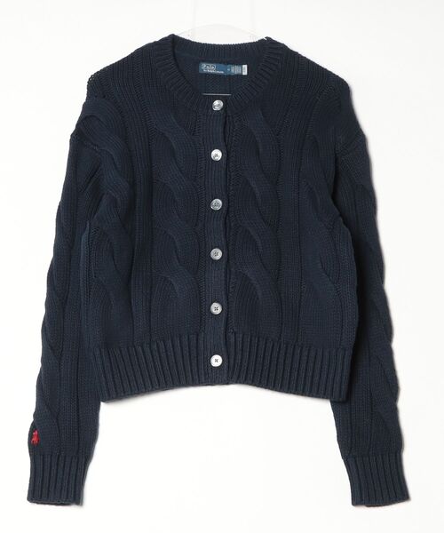 ②ラルフローレン　ネイビー　綿100% ケーブルカーディガン　レディース　M LAUREN RALPH LAUREN（ローレン ラルフローレン） カーディガン