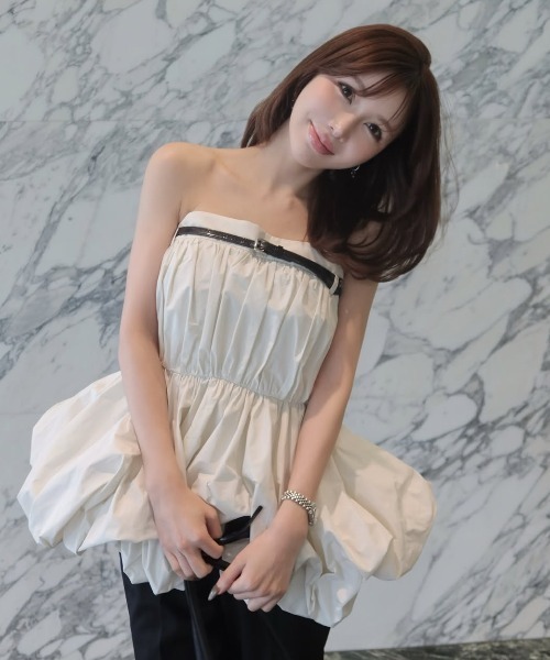 ぱ*も様 JOSE MOON リボン付きブラウス JOSE MOON（ジョゼムーン） ブラウス シャツ FOLD TAFFETA BLOUSE