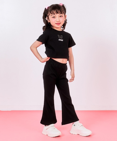 ⭐️ ワンピース ミニ　Tシャツ　トップス　セットアップ　ブラック ANAP kids（アナップキッズ） tシャツ サイドスリット リブ Tシャツ
