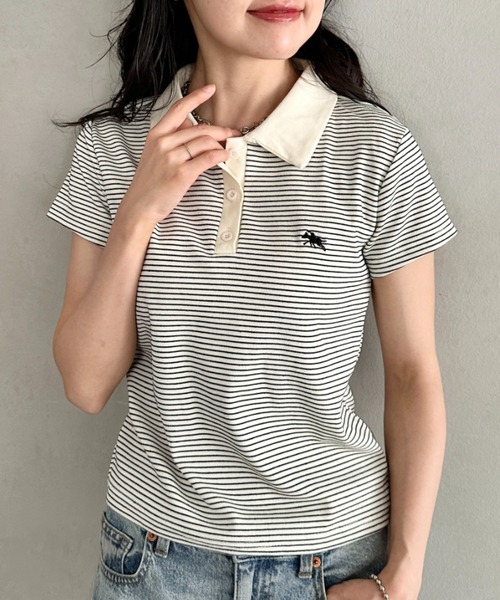 アバダット ポロシャツ ワンポイント刺繍 フレンチスリーブ ネイビー 42　希少 tシャツ 半袖 POLOCHAMPS(ポロチャンプス)/ワンポイント刺繍