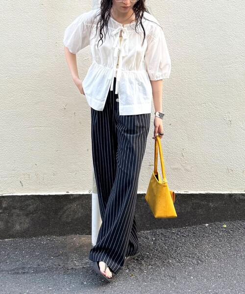 美品☆conte ストライプワイドタックパンツ ホワイト36 conte