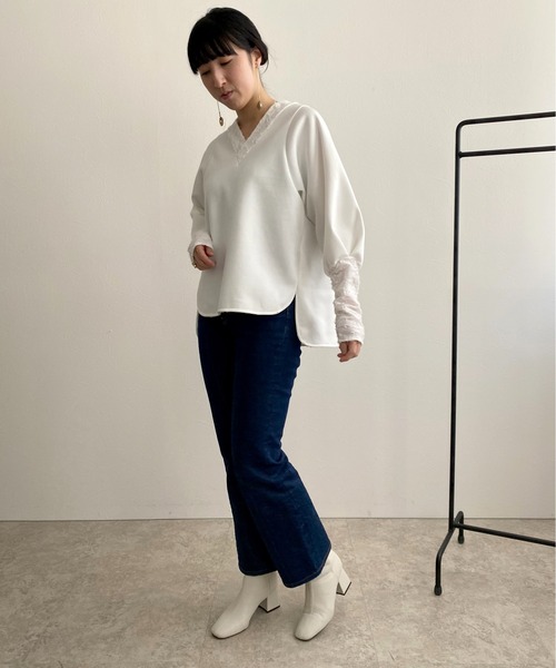 「LHELBIE」 長袖カットソー M オフホワイト レディース_画像5