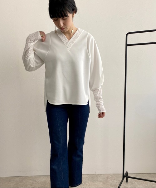 「LHELBIE」 長袖カットソー M オフホワイト レディース_画像8