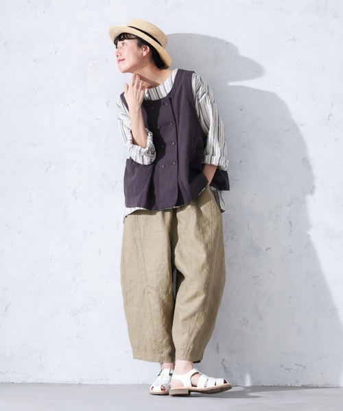 ワイドパンツ パンツ まるっと可愛い、リネンのパンツ レディースの画像