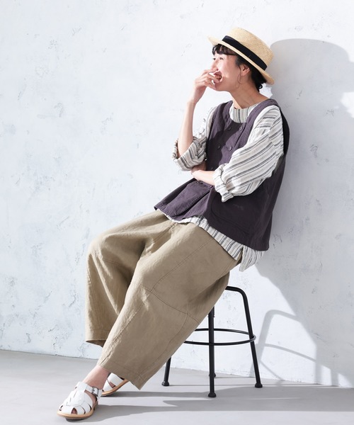 ワイドパンツ パンツ まるっと可愛い、リネンのパンツ レディースの画像