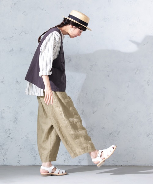 ワイドパンツ パンツ まるっと可愛い、リネンのパンツ レディースの画像