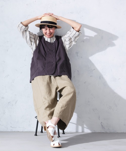 ワイドパンツ パンツ まるっと可愛い、リネンのパンツ レディースの画像