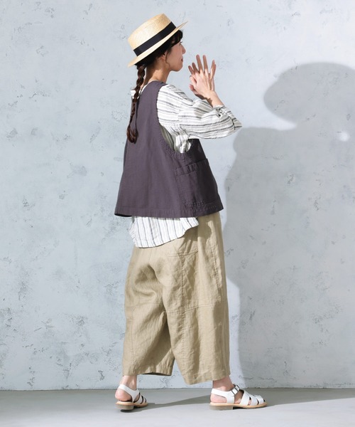 ワイドパンツ パンツ まるっと可愛い、リネンのパンツ レディースの画像
