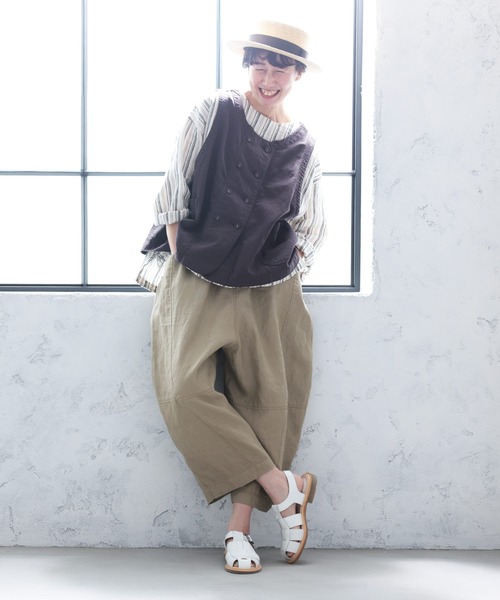 ワイドパンツ パンツ まるっと可愛い、リネンのパンツ レディースの画像