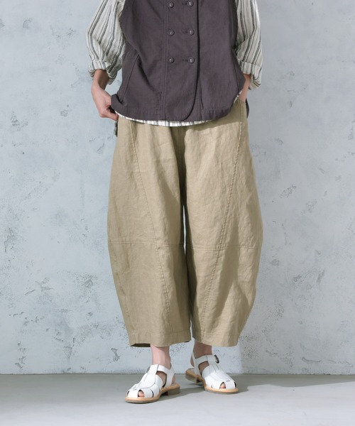 ワイドパンツ パンツ まるっと可愛い、リネンのパンツ レディースの画像