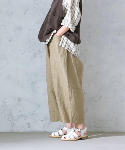 ワイドパンツ パンツ まるっと可愛い、リネンのパンツ レディースの画像