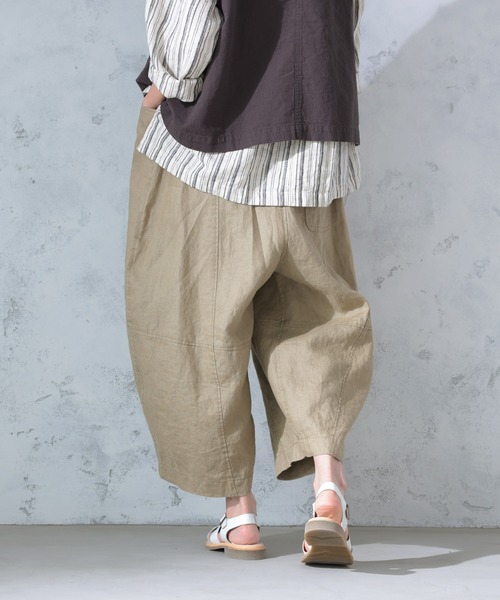 ワイドパンツ パンツ まるっと可愛い、リネンのパンツ レディースの画像