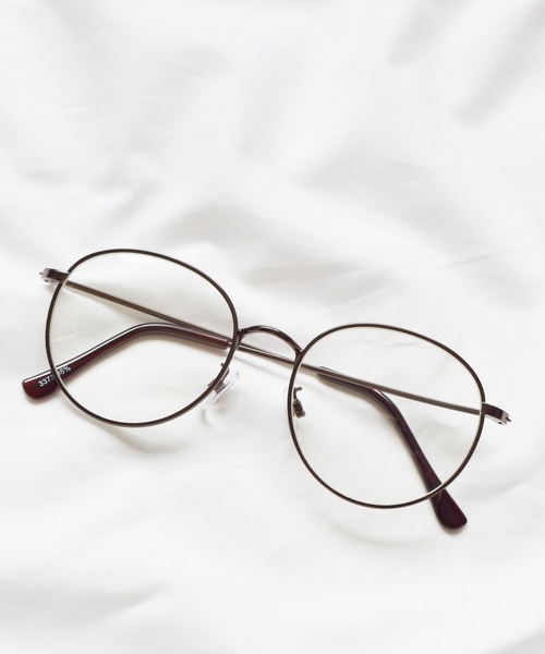 ブラウン　ラウンドメタルフレーム　メガネ 伊達メガネ メガネ 眼鏡 メタルフレーム ラウンドデザイングラス