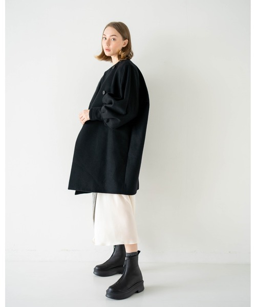エマフランシス　ブラック 厚底　ショートブーツ ジッパー付き　牛革 ブーツ ラウンドトゥ ボリュームソール フロントジップブーツ