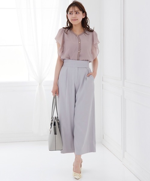 tシャツ Vネックインナー付フリルスリーブショート丈プルオーバー レディース 12Twelve Agenda tシャツ Vネックインナー付フリルスリーブ