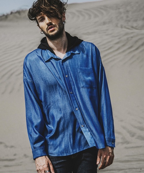 NO ID.（ノーアイディー） シャツ 「NO ID.」Hooded Tencel Denim Big