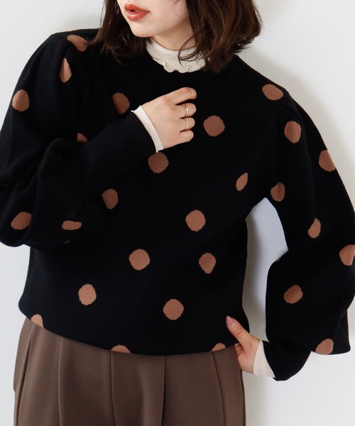 ニット セーター Anna Nicola ドットジャガードニットプルオーバー レディース