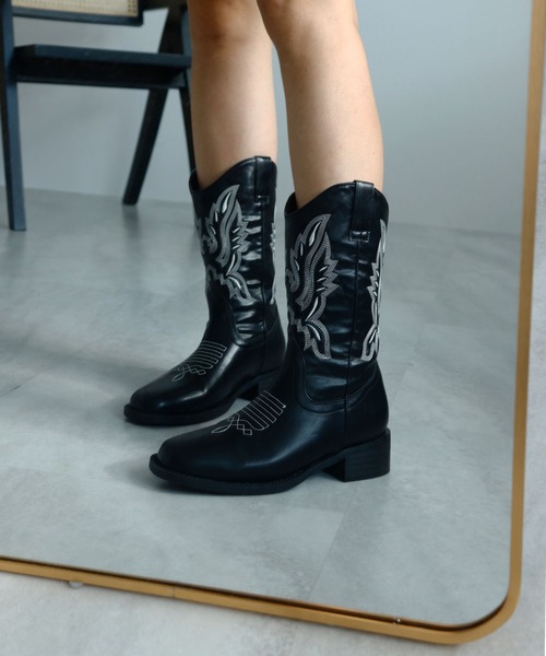 Futier Land（フューティアランド） ブーツ 刺繍太ヒールウエスタン