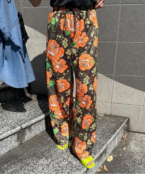 mi via loca ワイドパンツ パンツ アソート柄イージーパンツ