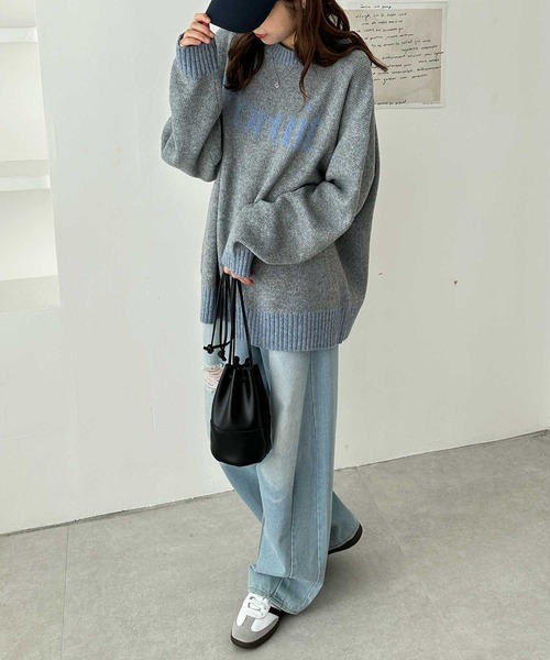 GeeRA（ジーラ） ニット セーター モヘアライクジャガードロゴニット