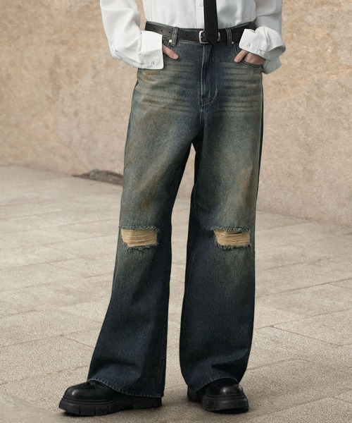 EMMA CLOTHES ジーンズ ヴィンテージ加工オーバーダイダメージ  