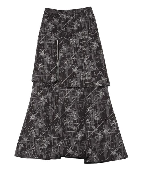 UN3D. スカート LINE FLOWER PADDED ZIP SK / ラインフラワーパ