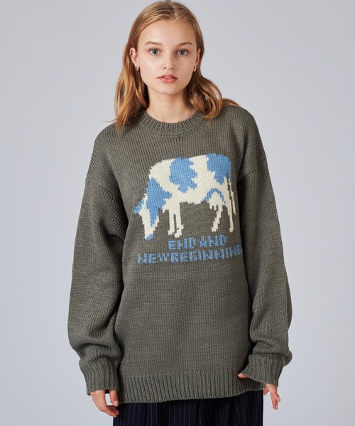 ONCILY（オンシェリー） セーター ニット COW PATTERN LOW-GAUGE KNIT