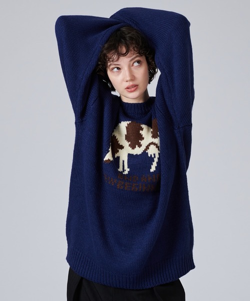 ONCILY（オンシェリー） セーター ニット COW PATTERN LOW-GAUGE KNIT